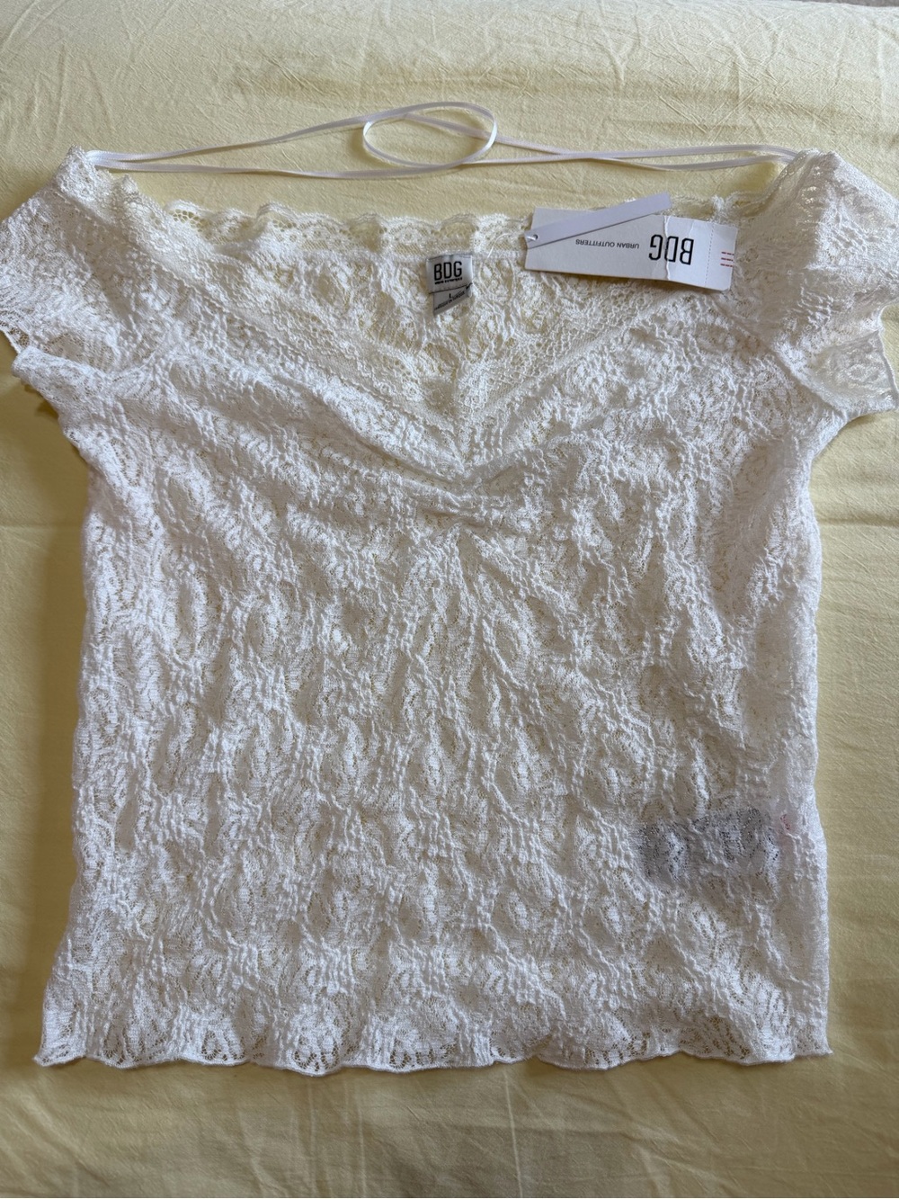 Urban Outfitters BDG White Floral Lace Short Sleeve Top